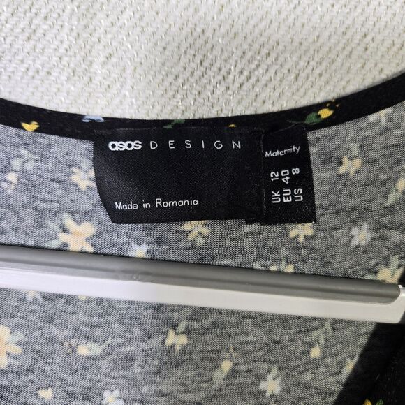 ASOS Maternity Dress Ditzy Floral Long V Tie Front 8 Black Yellow - Picture 9 of 16